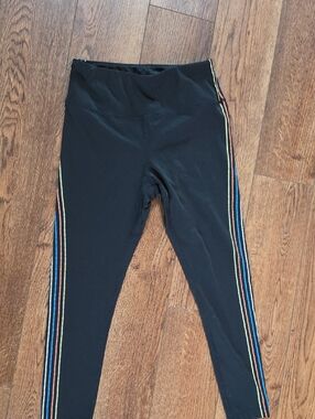 ZYIA Active Black Leggings with Rainbow Side Stripes